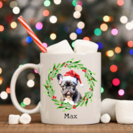 Taza De Café Navidad Perro Negro Bulldog francés Santa