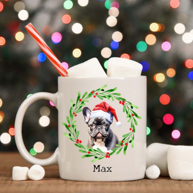 Taza De Café Navidad Perro Negro Bulldog francés Santa (Subido por el creador)