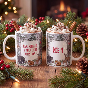 Taza De Café Navidad personalizada de animales del bosque acoge