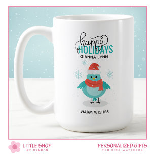 Taza De Café Navidad personalizada del pájaro azul de invierno