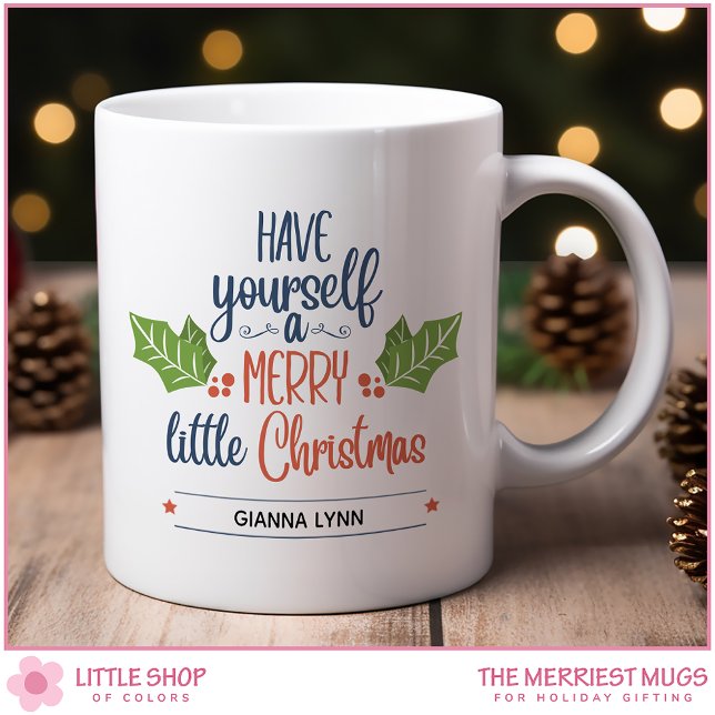 Taza De Café Navidad Personalizada Feliz Hoja de Acebo (Subido por el creador)