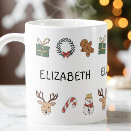 Taza De Café Navidad Personalizada Roja y Verde Festiva y Diver