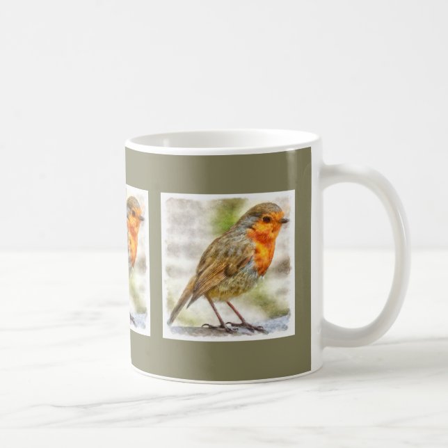 Taza De Café Navidad Robin Winter Watercolor (Derecha)
