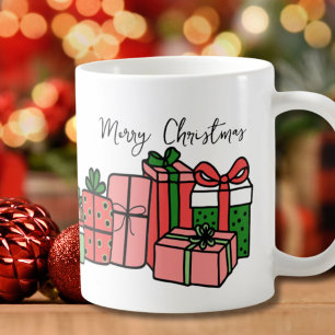 Taza De Café Navidad Rosa Rojo Moderna Adorable