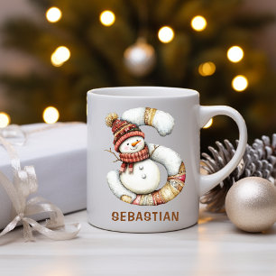 Taza De Café Navidad S Monograma Muñeco de Nieve Personalizado