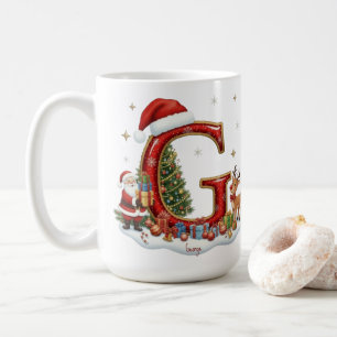 Taza De Café Navidad Santa Claus Elfo Pingüino Alfabeto G