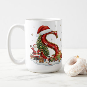 Taza De Café Navidad Santa Claus Elfo Pingüino Alfabeto S