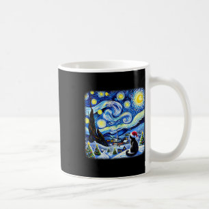 Taza De Café Navidad Van Gogh Noche estrellada Gato negro Santa