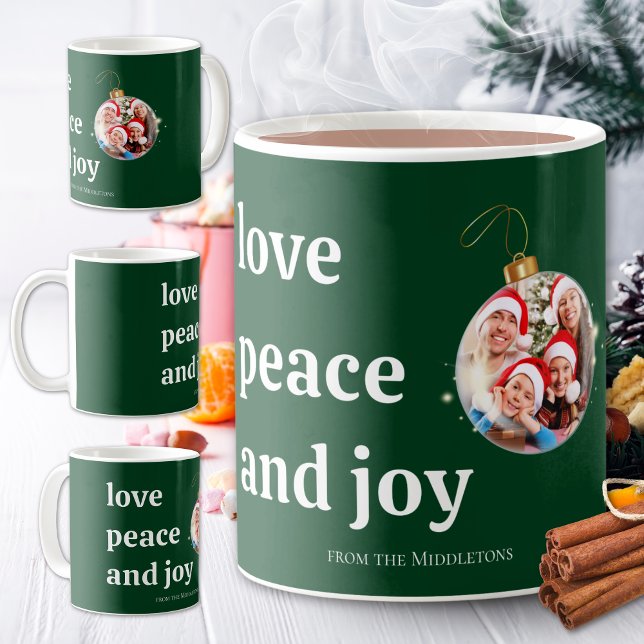 Taza De Café Navidad Verde Foto Familiar Amor Paz Alegría (Subido por el creador)