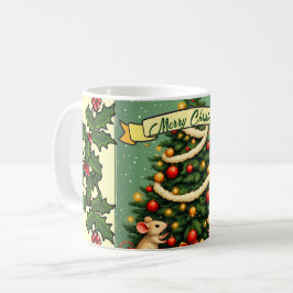 Taza De Café Navidad Victoriana Ratones Felices Rojo Verde Aceb