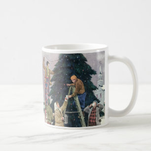 Taza De Café Navidad Vintage, Familia Colocando Luces en el Árb