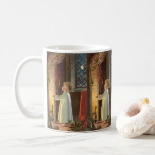 Taza De Café Navidad Vintage, Niño calentándose junto a la chim