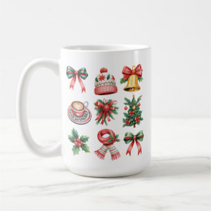 Taza De Café Navidad Vintage Preppy Coquette Lazo de Navidad