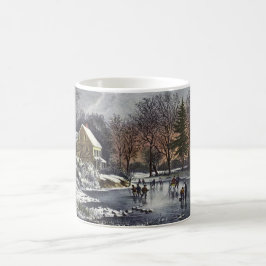 Taza De Café Navidad vintage, primeros patinadores de invierno 