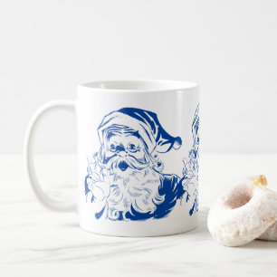 Taza De Café Navidad Vintage, Retro Alegre Santa Claus en Azul
