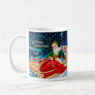 Taza De Café Navidad Vintage Santa Trineo Noche Estrellada