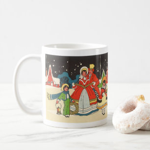 Taza De Café Navidad Vintage, una familia cantando villancicos