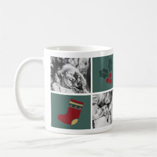 Taza De Café Navidades 4 fotos Personalizados Mistletoe Green