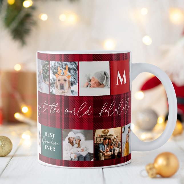 Taza De Café Navidades 8 fotos cuadrícula mejor abuela plaid ro (Subido por el creador)
