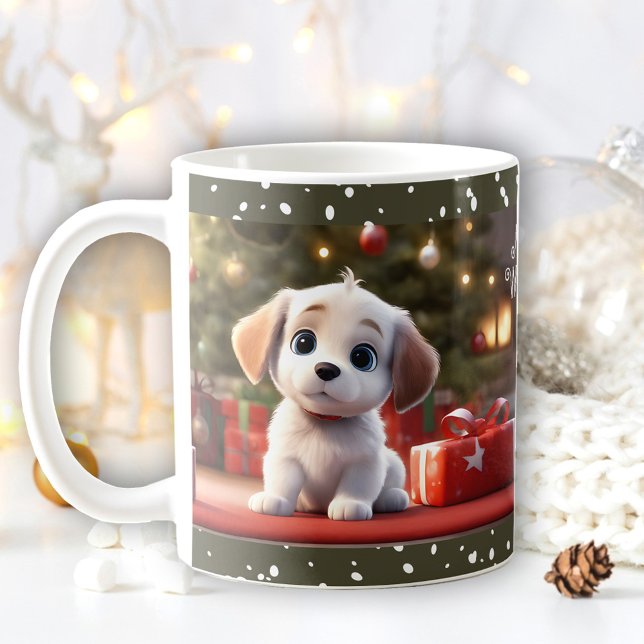 Taza De Café Navidades acribillan nombre de perro amante de los (Christmas Cute Puppy Dog Lover Name Mug)