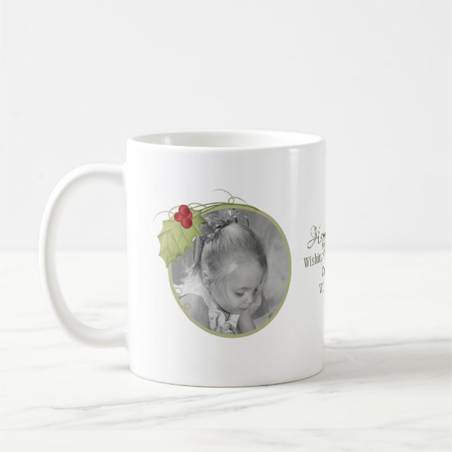 Taza De Café Navidades acuarela Elegante vegetación Holly Berry (Izquierda)