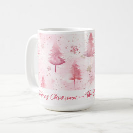 Taza De Café Navidades acuarelas de pinos rosados
