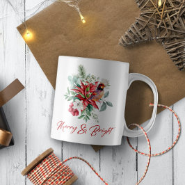 Taza De Café Navidades acuarelas flores, hojas y pájaros