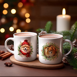Taza De Café Navidades acuáticos Foto de perro de Pomerania