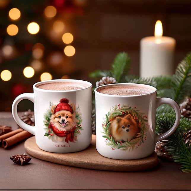 Taza De Café Navidades acuáticos Foto de perro de Pomerania (Subido por el creador)
