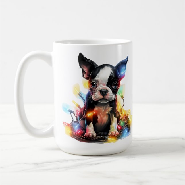 TAZA DE CAFÉ NAVIDADES ADORABLES BOSTON TERRIER PUPPG PERRO (Izquierda)