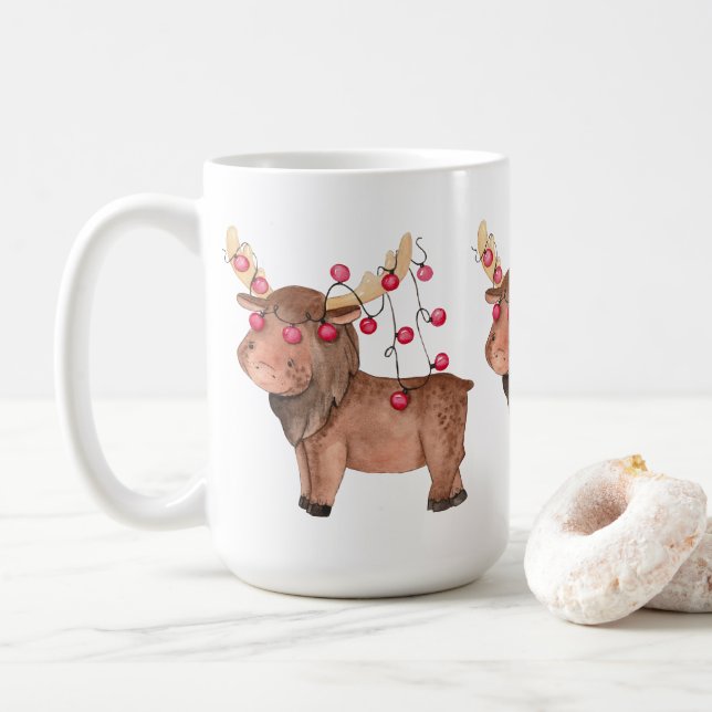 Taza De Café Navidades Adorables Moose Con Luces (Con donut)