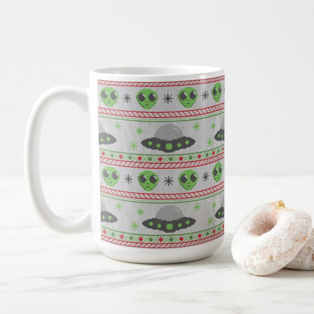 Taza De Café Navidades Alien Ugly Sweater (Con donut)