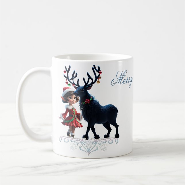 Taza De Café Navidades amables y renos oscuros. (Izquierda)