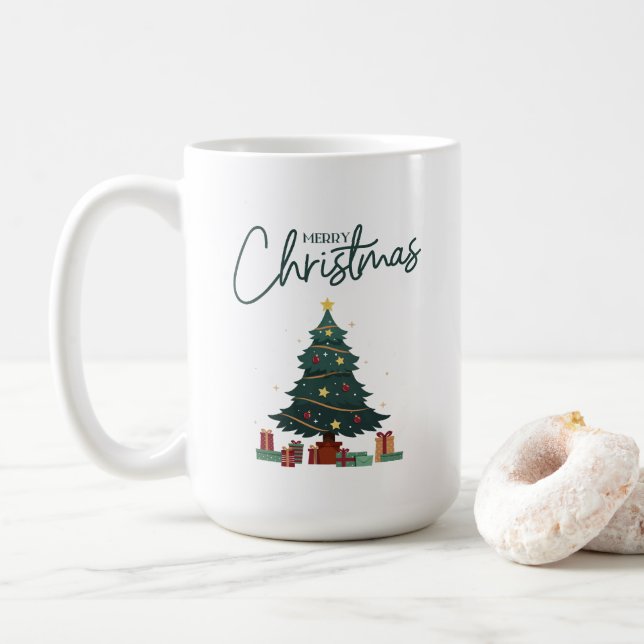 Taza De Café Navidades Amarillos Verdes Aislados (Con donut)