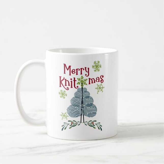 Taza De Café Navidades: Árbol de Knitmas de Cerezo y copos de n (Izquierda)