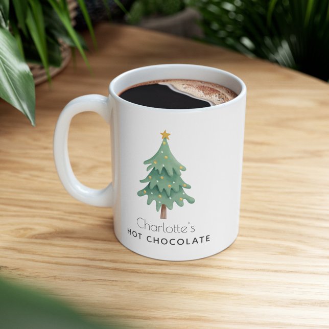Taza De Café Navidades Árbol de vacaciones Niños de nombres per (Cute Personalized Christmas Tree 11oz Coffee Mug)