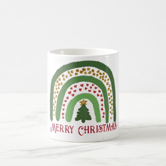 Taza De Café Navidades arco iris purpurina oro rojo verde (Centro)