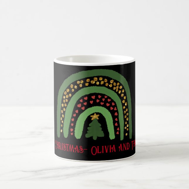 Taza De Café Navidades arco iris purpurina oro rojo verde (Centro)