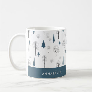Taza De Café Navidades azules de la selva de invierno rústica 