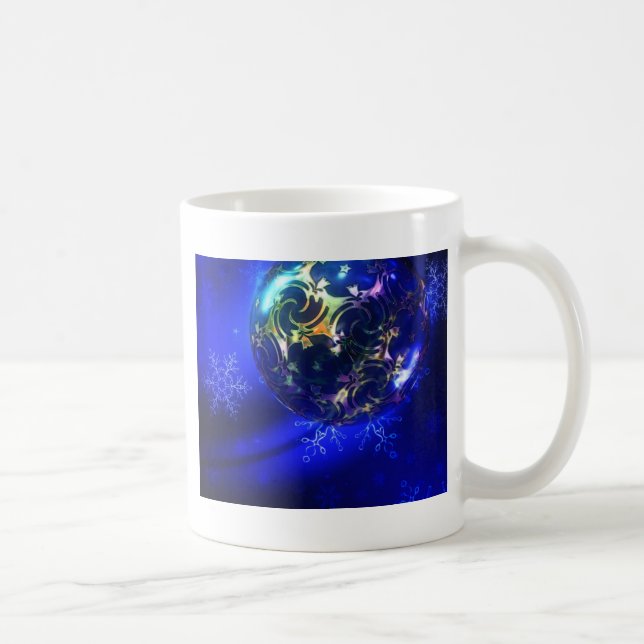Taza De Café Navidades azules eléctricos diseño bauble, persona (Derecha)
