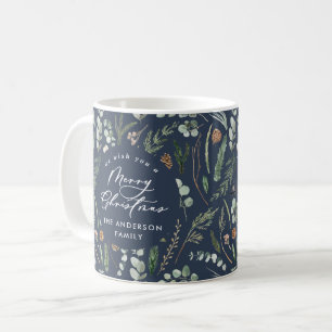 Taza De Café Navidades azules foto botánica mínima y elegante