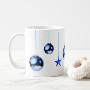 Taza De Café Navidades azules. Fotografía de bolas de decoració