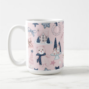 TAZA DE CAFÉ NAVIDADES AZULES Y PINQUILLOS DE FESTIVIDAD OSO DE