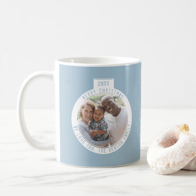 Taza De Café Navidades Ball Pastel Blue Photo Holiday (Con donut)