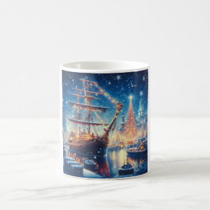 Taza De Café Navidades/barco atracado en invierno