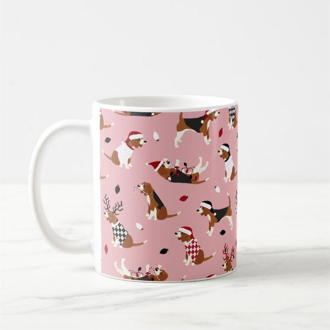 Taza De Café Navidades Beagles Pink (Izquierda)