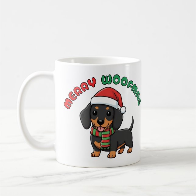 Taza De Café Navidades Black Dachshund Mug: Feliz Woofmas (Izquierda)
