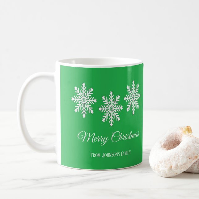 Taza De Café Navidades blancos copos de nieve Feliz Navidad ver (Con donut)
