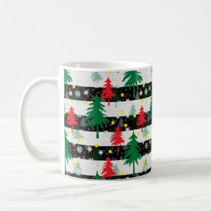 Taza De Café Navidades blancos negros rayas de nieve árboles ve