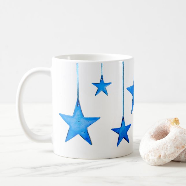 Taza De Café Navidades blancos simples estrellas ornamentos fot (Con donut)